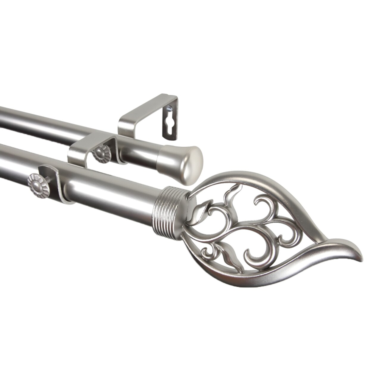 Rod Desyne Flora Double Curtain Rod 28-48 inch - Satin Nickel